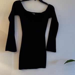 Princess Polly Ribbed Stretchy Black Dress - Preloved